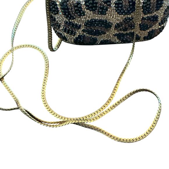 Mini Crystallized Embellished Evening Shoulder Bag Clutch Purse Leopard Gold - Picture 13 of 16